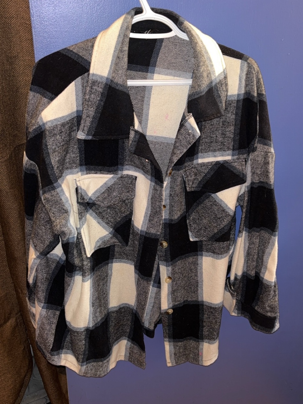 SHEIN Black & White Plaid Utility Shacket